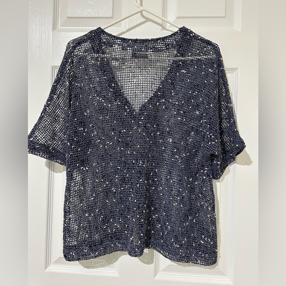 Draper's & Damon's blue open knit cardigan short sleeve Size medium Petite - Picture 3 of 3